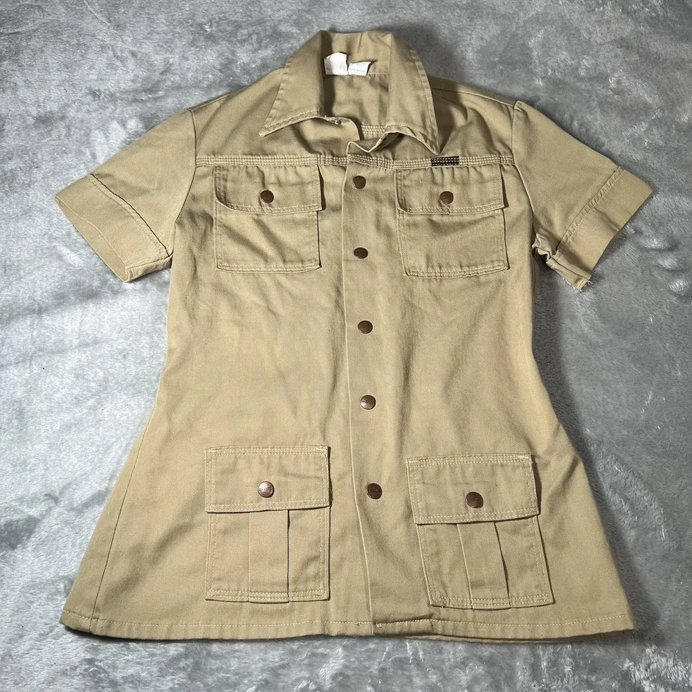 Maverick Shirt Women Size Medium Top Khaki Heavyweight Safari Cargo